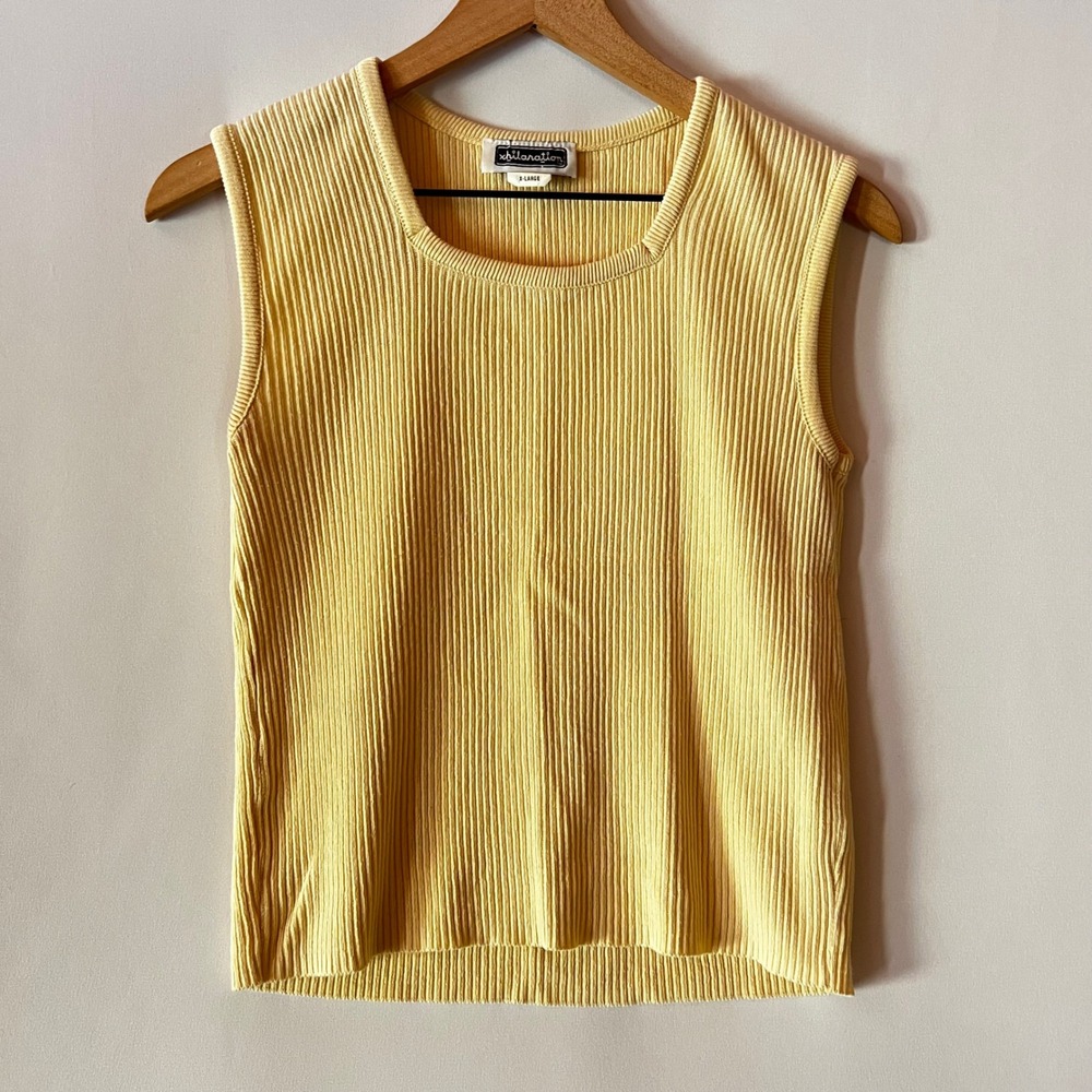 Vintage Xhilaration Y2K Yellow Ribbed Knit Sweater Tank Top Square Neck Size XL